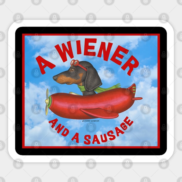 Fun Dachshund flying hot dog plane A wiener and a sausage Sticker by Danny Gordon Art